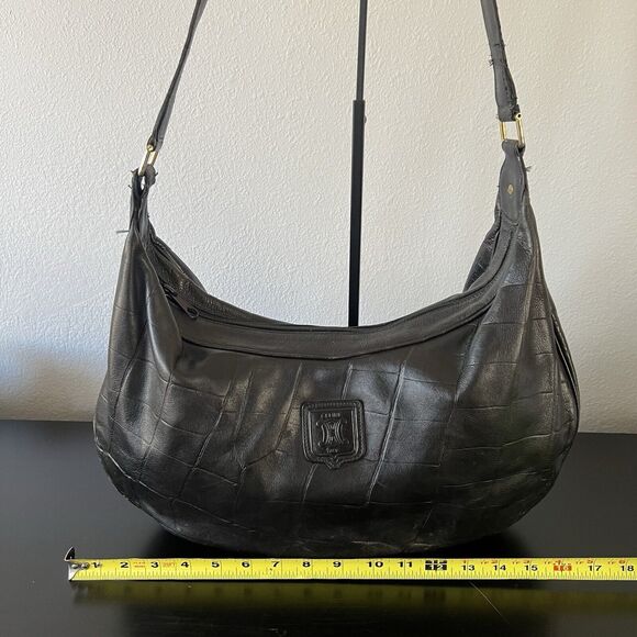 Vintage CELINE Embossed Leather Shoulder Bag Black - Picture 10 of 15